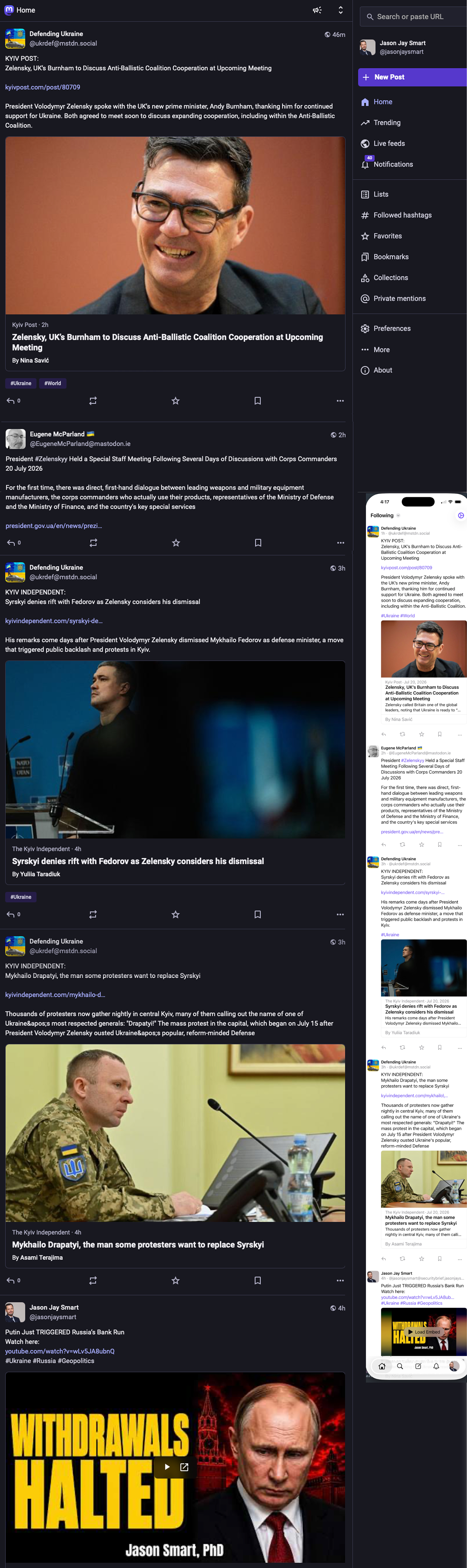The same Commonshub conversation shown in desktop and mobile social clients